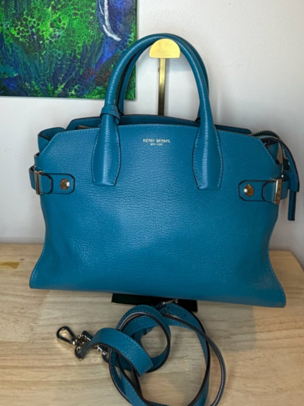 henri bendel Carlyle Satchel Turquoise Leather Crossbody Bag EUC